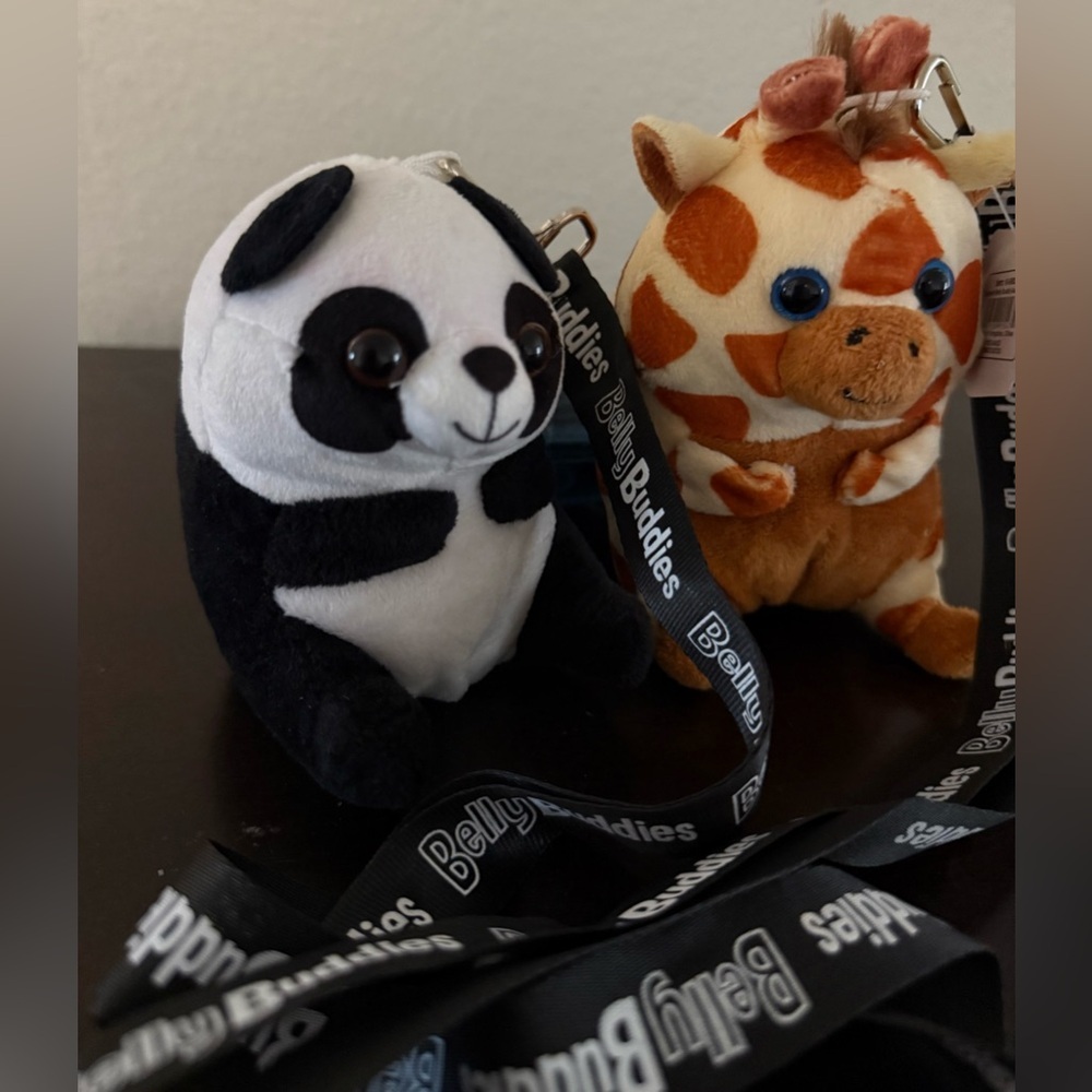 Belly Babies Panda & Giraffe Plush Set | 5” Stuffed Animal Pair w/ Lanyards - Picture 4 of 4